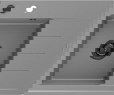 Mexen Ben granite sink 1-bowl with drainer, left 600 x 500 mm, gray, black siphon - 6522605000-71-B