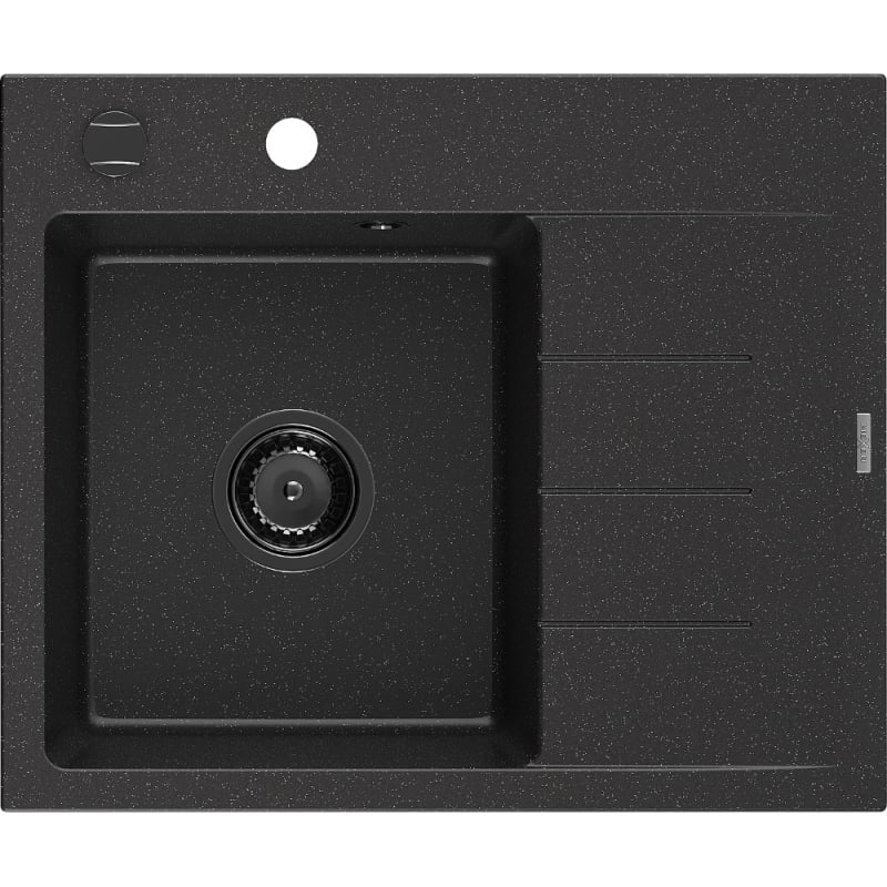Mexen Ben granite sink 1-bowl with drainer, left 600 x 500 mm black/silver metallic black siphon - 6522605000-73-B