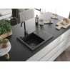 Mexen Ben granite sink 1-bowl with drainer, left 600 x 500 mm black/silver metallic black siphon - 6522605000-73-B