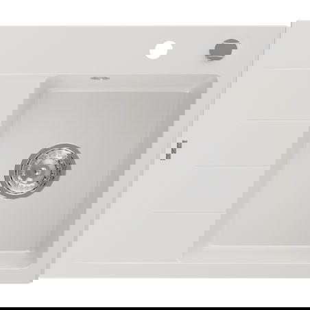 Mexen Ben 1-bowl granite sink with drainer, right 600 x 500 mm, white, chrome siphon - 6523605000-20