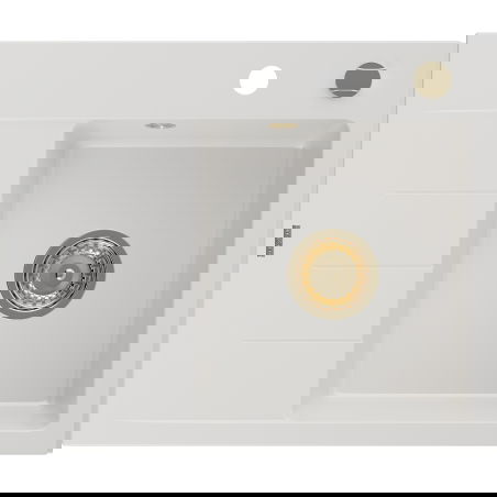 Mexen Ben granite kitchen sink 1-bowl with drainer, right 600 x 500 mm, white, gold siphon - 6523605000-20-G