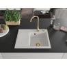 Mexen Ben granite kitchen sink 1-bowl with right drainer 600 x 500 mm, white, golden siphon - 6523605000-20-G
