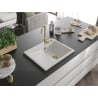 Mexen Ben granite kitchen sink 1-bowl with right drainer 600 x 500 mm, white, golden siphon - 6523605000-20-G
