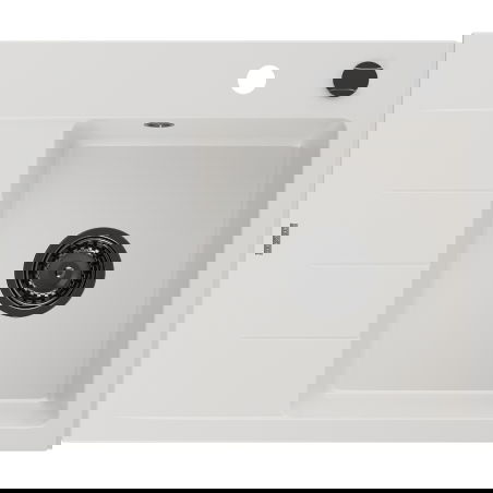 Mexen Ben granite sink 1-bowl with drainer, right 600 x 500 mm, white, black siphon - 6523605000-20-B