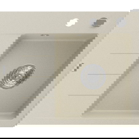 Mexen Ben Granite Kitchen Sink Single Bowl with Right Drainer 600 x 500 mm, Beige, Chrome Siphon - 6523605000-69