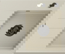 Mexen Ben granite kitchen sink 1-bowl with drainer, right 600 x 500 mm, beige, black siphon - 6523605000-69-B