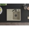 Mexen Ben granite kitchen sink 1-bowl with drainer, right 600 x 500 mm, beige, black siphon - 6523605000-69-B