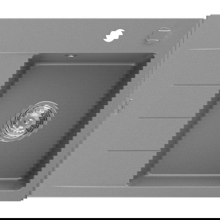 Mexen Ben granite kitchen sink 1-bowl with drainer, right 600 x 500 mm, gray, chrome siphon - 6523605000-71