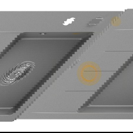Mexen Ben 1-bowl granite sink with drainer, right 600 x 500 mm, gray, gold siphon - 6523605000-71-G