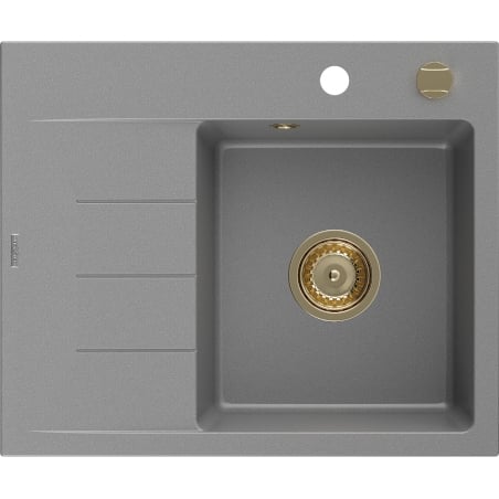 Mexen Ben granite sink 1-bowl with right drainer 600 x 500 mm, grey, gold siphon - 6523605000-71-G