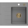 Mexen Ben granite sink 1-bowl with right drainer 600 x 500 mm, grey, gold siphon - 6523605000-71-G