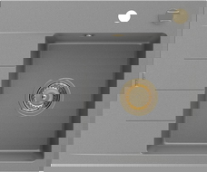 Mexen Ben 1-bowl granite sink with drainer, right 600 x 500 mm, gray, gold siphon - 6523605000-71-G