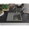 Mexen Ben granite sink 1-bowl with right drainer 600 x 500 mm, grey, gold siphon - 6523605000-71-G