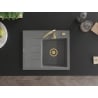 Mexen Ben granite sink 1-bowl with right drainer 600 x 500 mm, grey, gold siphon - 6523605000-71-G