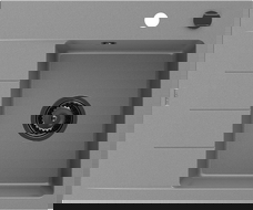 Mexen Ben granite kitchen sink 1-bowl with drainer, right 600 x 500 mm, gray, black siphon - 6523605000-71-B