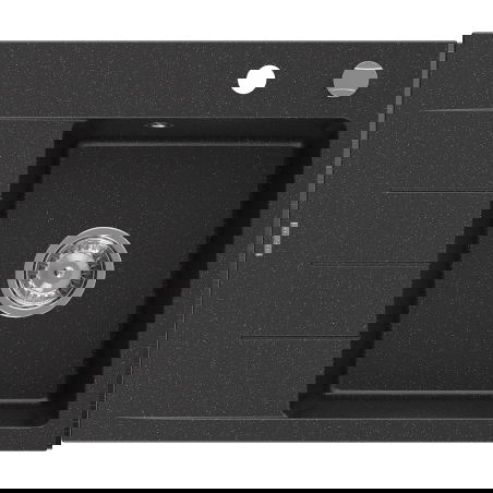 Mexen Ben granite sink 1-bowl with drainer, right 600 x 500 mm, black/silver metallic, chrome siphon - 6523605000-73