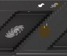 Mexen Ben granite kitchen sink 1-bowl with drainer, right 600 x 500 mm black/silver metallic siphon gold - 6523605000-73-G