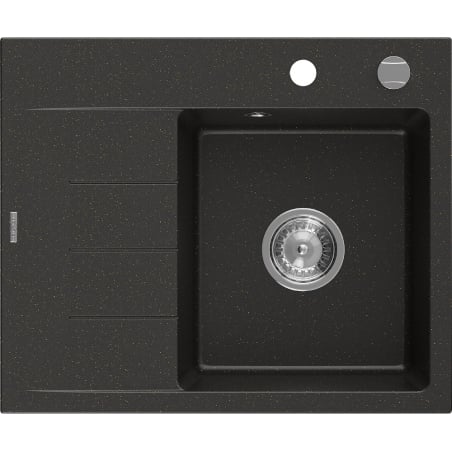 Mexen Ben granite sink 1-bowl with drainer, right 600 x 500 mm, black/gold metallic, chrome siphon - 6523605000-75