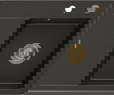 Mexen Ben granite sink 1-bowl with drainer, right 600 x 500 mm, black/gold metallic, gold siphon - 6523605000-75-G