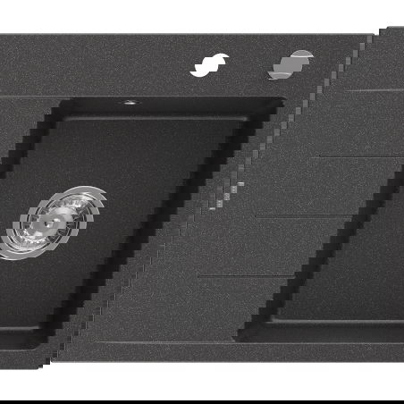 Mexen Ben granite kitchen sink 1-bowl with drainer, right 600 x 500 mm, black speckled, chrome siphon - 6523605000-76