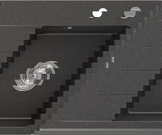 Mexen Ben granite kitchen sink 1-bowl with drainer, right 600 x 500 mm, black speckled, chrome siphon - 6523605000-76