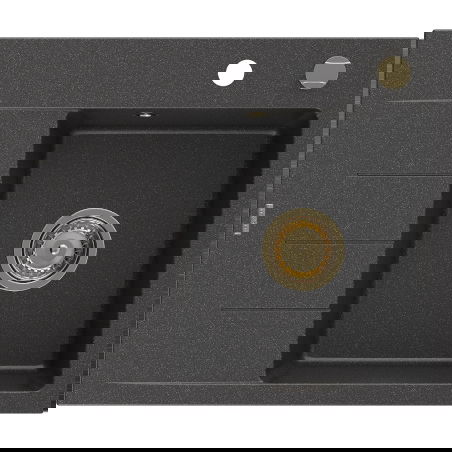 Mexen Ben 1-bowl granite sink with drainer, right 600 x 500 mm, black speckled, gold siphon - 6523605000-76-G