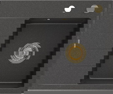 Mexen Ben 1-bowl granite sink with drainer, right 600 x 500 mm, black speckled, gold siphon - 6523605000-76-G