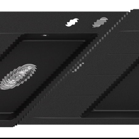 Mexen Ben granite sink single-bowl with drainer, right 600 x 500 mm, black, chrome siphon - 6523605000-77