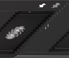 Mexen Ben granite sink single-bowl with drainer, right 600 x 500 mm, black, chrome siphon - 6523605000-77