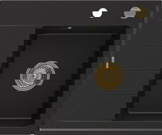 Mexen Ben granite kitchen sink 1-bowl with drainer, right 600 x 500 mm, black, gold siphon - 6523605000-77-G