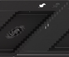 Mexen Ben granite kitchen sink 1-bowl with drainer, right 600 x 500 mm, black, black siphon - 6523605000-77-B