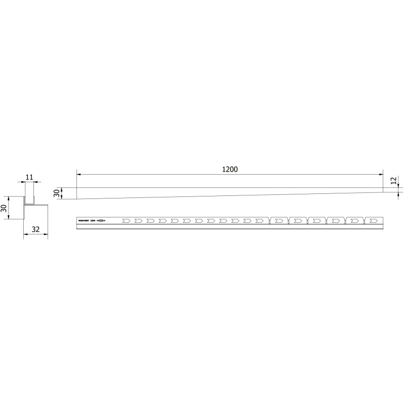 Mexen Line-B drip edge strip for glass 120 cm right, black - 187004120R