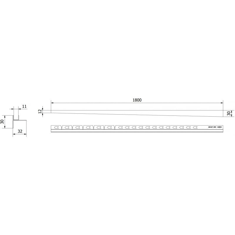 Mexen Line-B slope strip for glass 180 cm left, gold brush - 185504180L