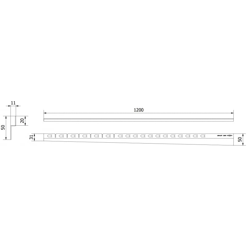Mexen Line-B Wall Mounted Slope Strip 120 cm Left, Stainless Steel - 181002120L