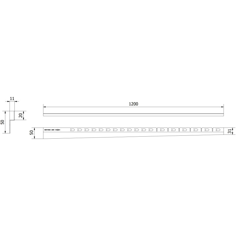 Mexen Line-B wall-mounted slope strip 120 cm right, black - 187002120R