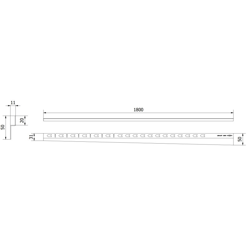 Mexen Line-B wall-mounted slope strip 180 cm left, inox - 181002180L