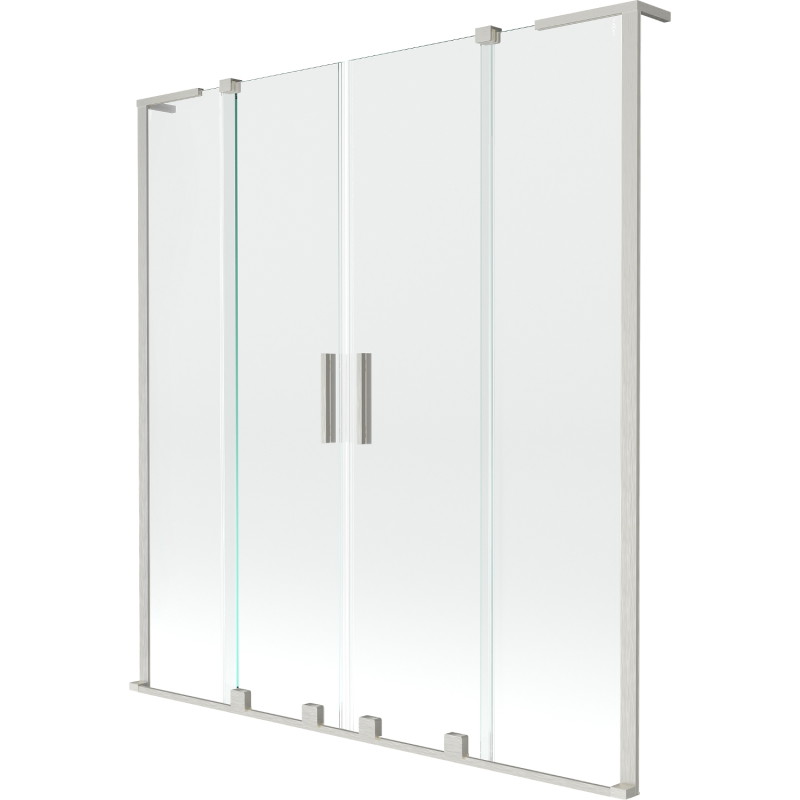 Mexen Velar L Duo Sliding Bathtub Screen 2-Panel 160 x 150 cm, Transparent, Brushed Nickel - 896-160-003-02-97