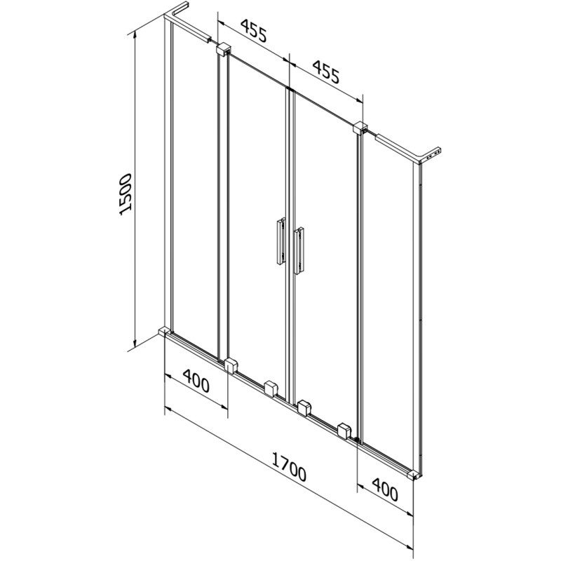 Mexen Velar L Duo 2-Panel Sliding Bathtub Screen 170 x 150 cm, Transparent, Brushed Gun Gray - 896-170-003-02-66