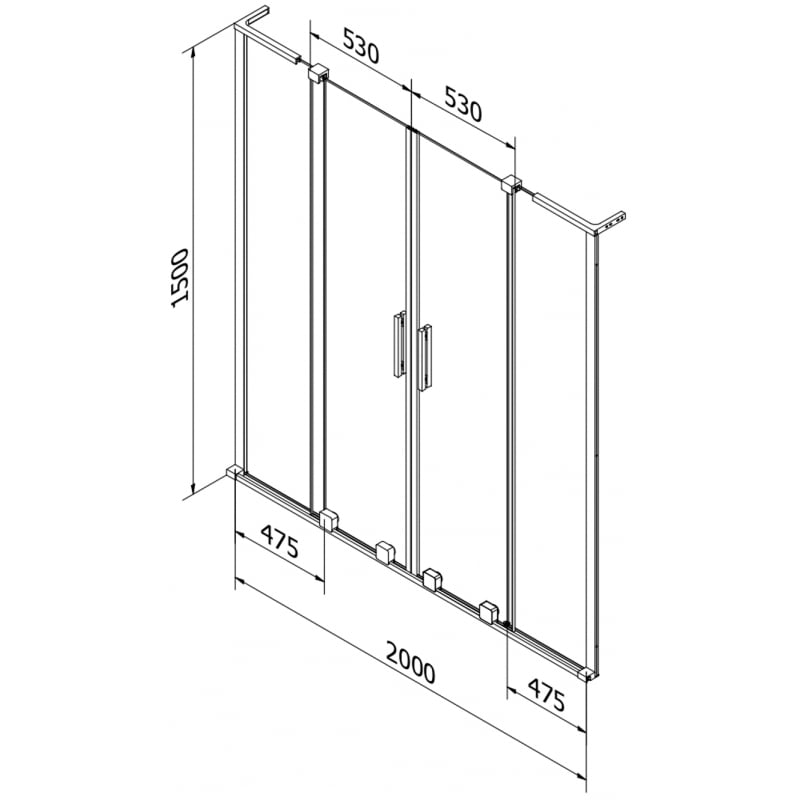 Mexen Velar L Duo bath screen 2-wing sliding 200 x 150 cm, transparent, white - 896-200-003-02-20