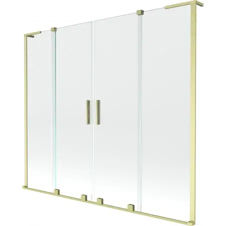Mexen Velar L Duo Shower Screen 2-Panel Sliding 200 x 150 cm, Transparent, Brushed Gold - 896-200-003-02-55
