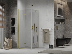 Mexen Lima 100 x 100 cm Folding Shower Enclosure, Transparent, Gold - 856-100-100-50-00