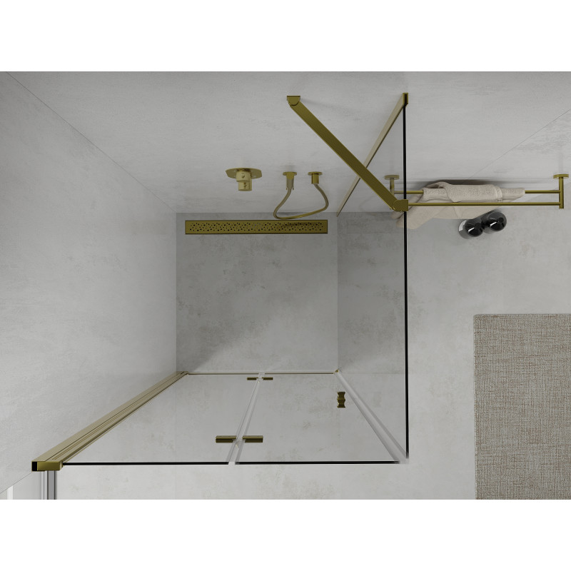 Mexen Lima folding shower enclosure 100 x 100 cm, transparent, gold - 856-100-100-50-00