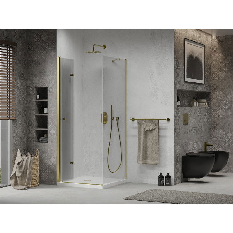 Mexen Lima folding shower cabin 70 x 70 cm, transparent, gold + Flat shower tray - 856-070-070-50-00-4010