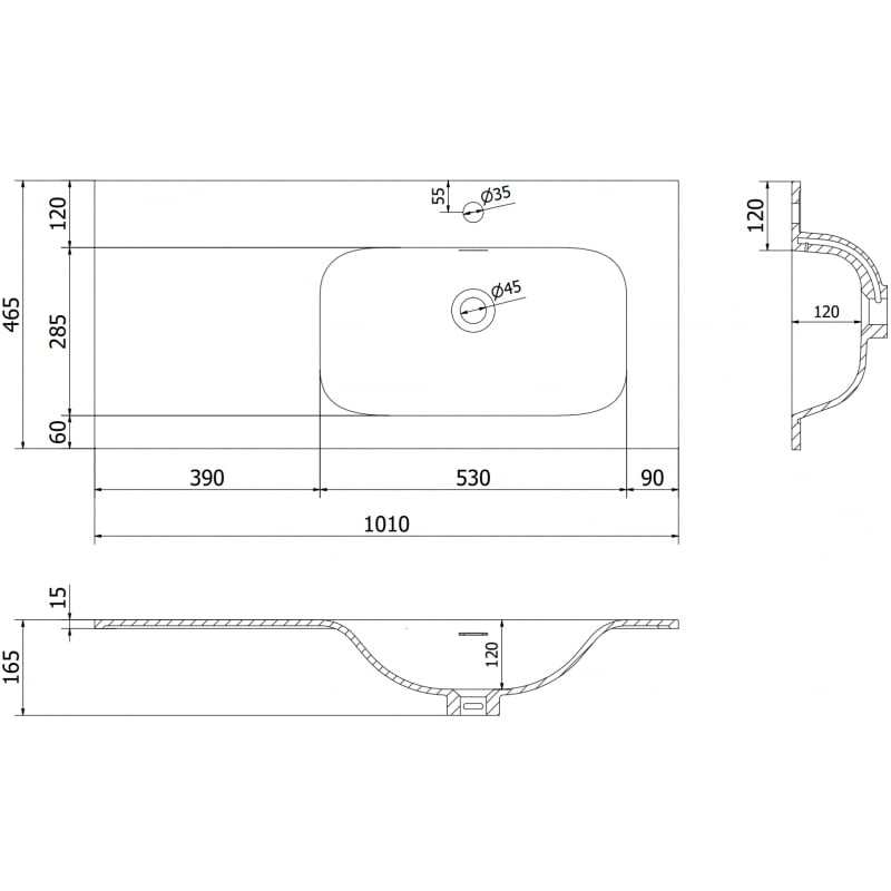 Mexen Vela countertop basin right 101 x 46.5 cm, white matte - 25231001P