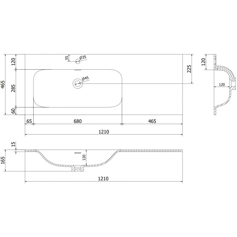 Mexen Vela Countertop Basin Left 121 x 46.5 cm, White Matte - 25231201L