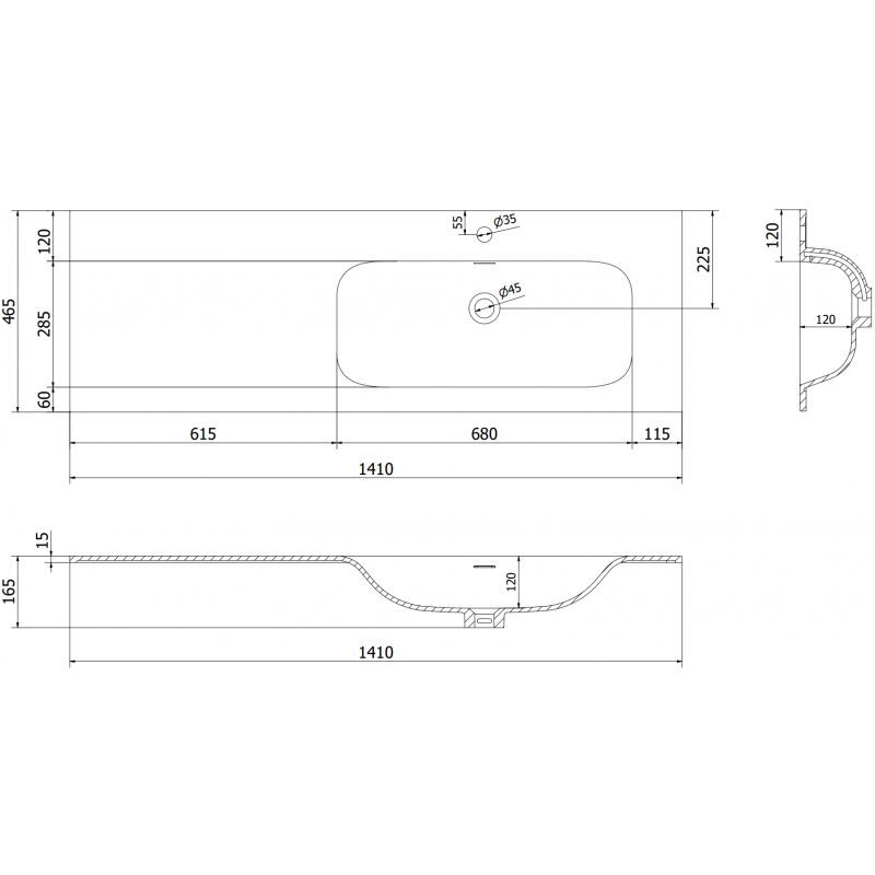 Mexen Vela countertop washbasin right 141 x 46.5 cm, matt white - 25231401P