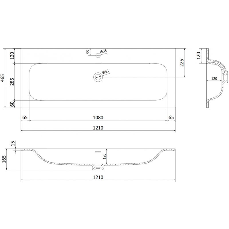 Mexen Vela counter inset washbasin 121 x 46.5 cm, matte black - 25231271