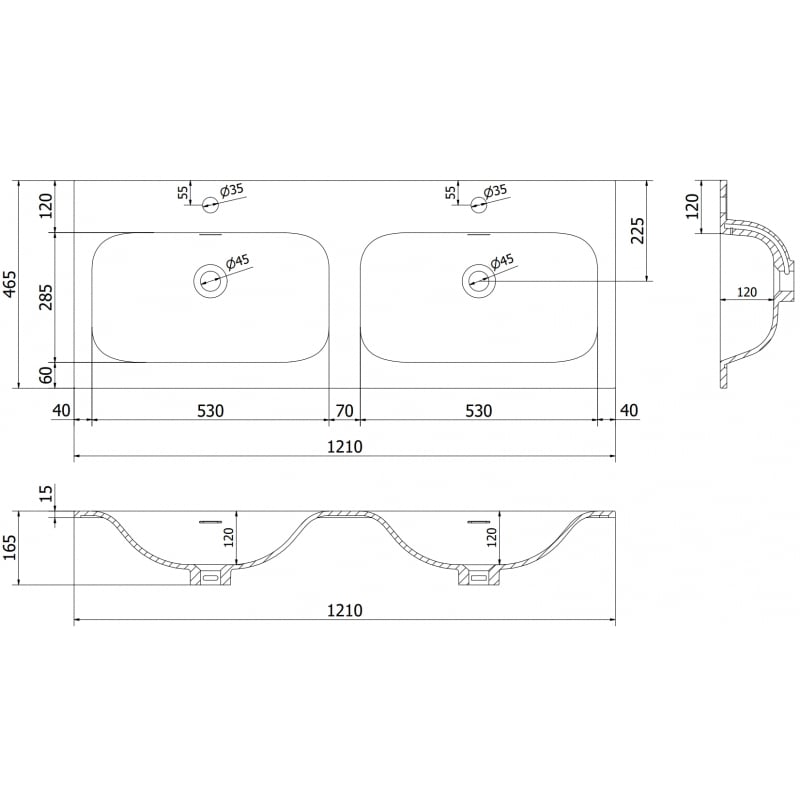 Mexen Vela countertop double washbasin 121 x 46.5 cm, white mat - 25231201D