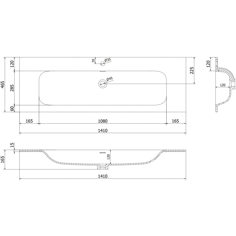 Mexen Vela recessed basin 141 x 46.5 cm, black matte - 25231471