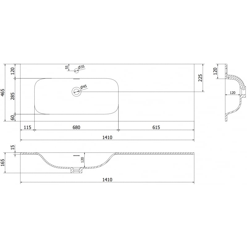 Mexen Vela recessed countertop washbasin left 141 x 46.5 cm, black matte - 25231471L